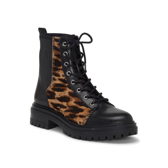 Vince Camuto Animal Print Leather Combat Boots Size 6.5 - Picture 5 of 11